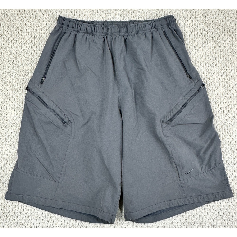 Vtg Nike Shorts Mens L Gray Clima-Fit Elastic Waist 5 Zip Pockets Outdoor Hiking